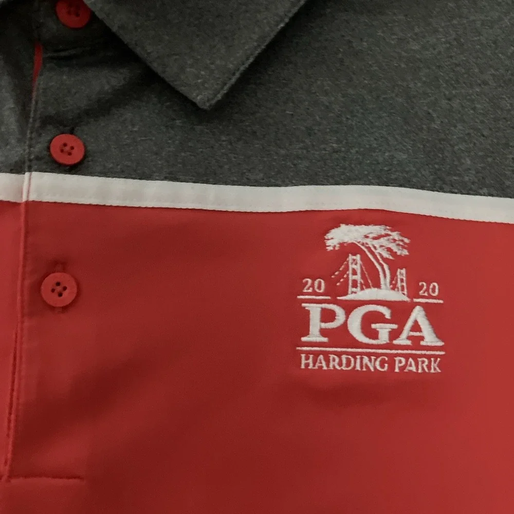 Adidas Shirt Mens XL Red Gray 2020 PGA Harding Park Golf Polo‎ Short Sleeve